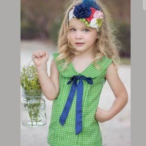 Persnickety Girls Green White Polka Dot Top Shirt Satin Bow Sz 5